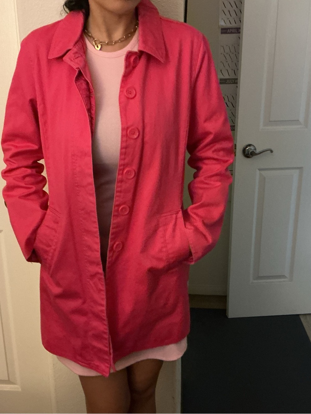 GAP Bright Pink Button-Front Trench Coat